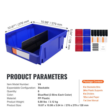 Plastic Storage Bin, (11-Inch x 11-Inch x 5-Inch), Hanging Stackable