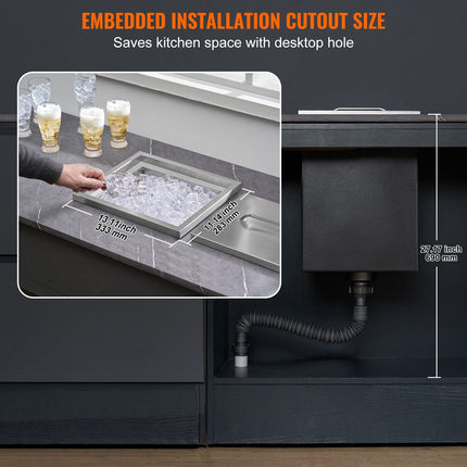 Drop in Ice Chest, 14"L x 12"W x 18"H Stainless Steel Ice Cooler,