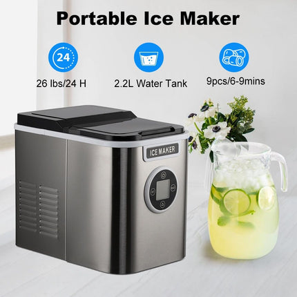 Countertop Ice Maker with 9 Bullet Ice in 7 Mins, Portable Ice Machine