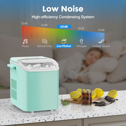 Countertop Ice Maker with Handle, 26lbs/24H Portable Ice Machine, 9
