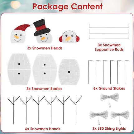 3-Piece Christmas Snowman Family Decorations (Father/Mother/Baby), 2D