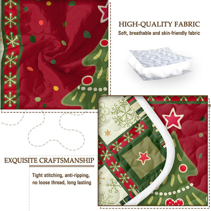 3 Piece Cute Christmas Tree Quilt Set Red Green Snowflakes Pattern