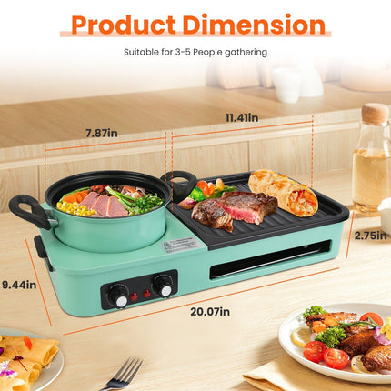 Electric Hot Pot with Grill,1600W 3-in-1 Smokeless Raclette Table