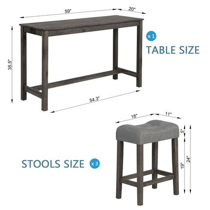 4 Piece Bar Table Set with Power Outlet,Bar Table Set with Chairs,Sofa