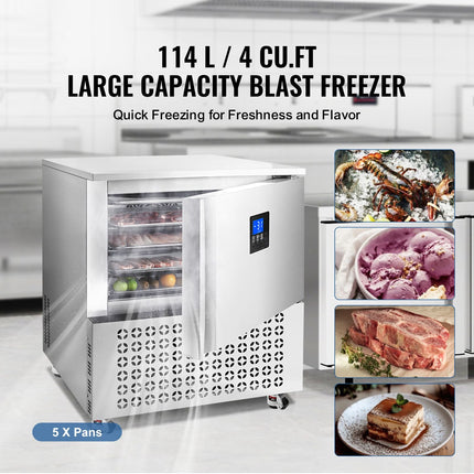 Commercial Blast Freezer, 114 L / 4 Cu.ft Blast Chiller with 5 Trays,