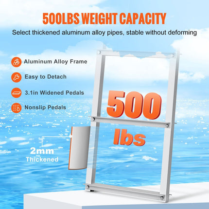 Dock Ladder, Removable 3 Steps, 500 lbs Load Capacity, Aluminum Alloy
