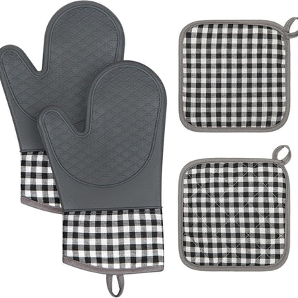 Plaid Oven Mitts and Pot Holders 4-Piece Set, Oven Mitts Gloves Heat