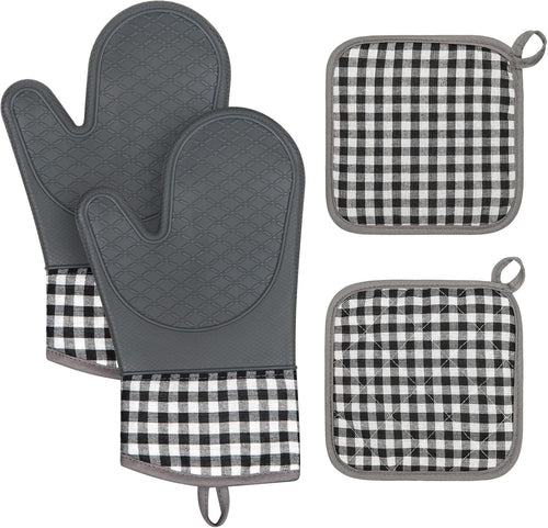 Plaid Oven Mitts and Pot Holders 4-Piece Set, Oven Mitts Gloves Heat