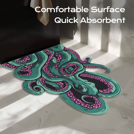 Octopus Bathroom Rug Non-Slip Mat -, Microfiber Absorbent Octopus Rug
