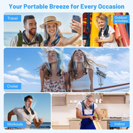 Portable Neck Fan with 6 Powerful Speeds, 8000mAh Battery Operated