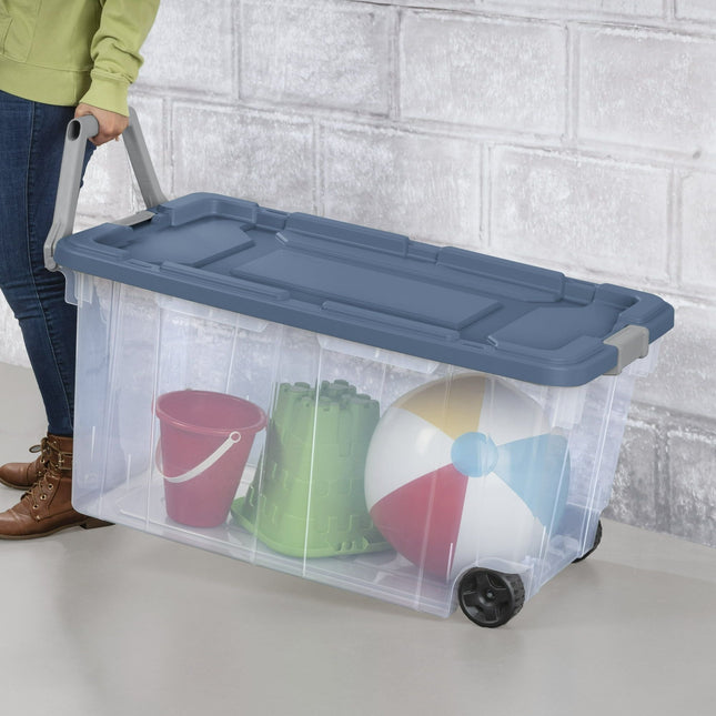 Extra Large Wheeled Storage Bin, 160 Quart Durable Clear Storage