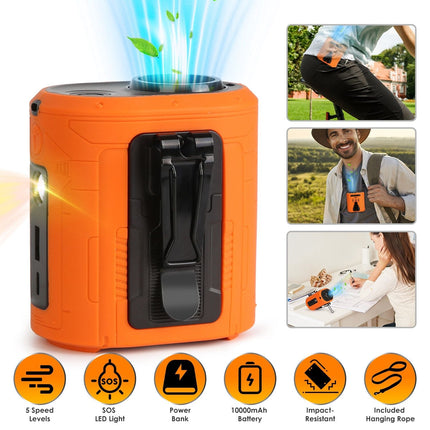 5 In 1 Portable Waist Clip Fan With 5 Speeds Flashlight 10000mAh
