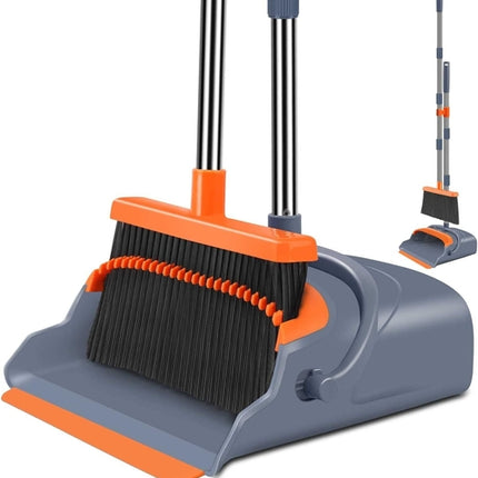 Upgrade Broom and Dustpan Set, Self-Cleaning with Dustpan Teeth,