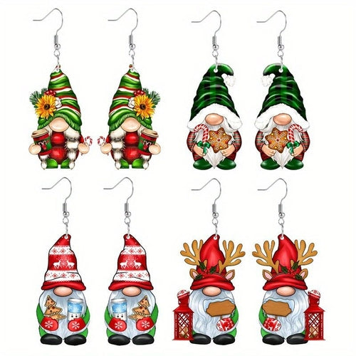 4Pairs Acrylic Earring Set Unique Fun Holiday Fashion Accessories