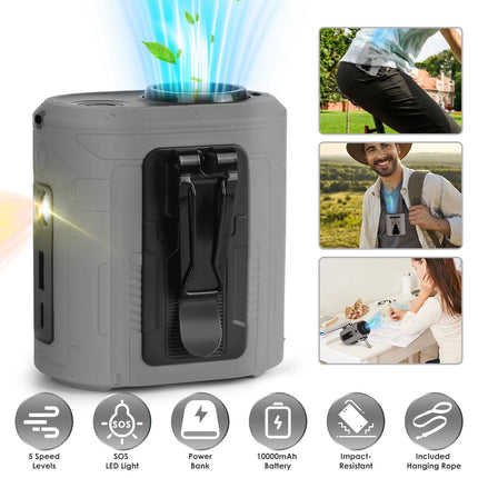 5 In 1 Portable Waist Clip Fan With 5 Speeds Flashlight 10000mAh