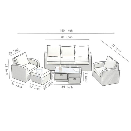 Direct Wicker 5-Piece Outdoor Rattan Furniture Patio Conversation Set