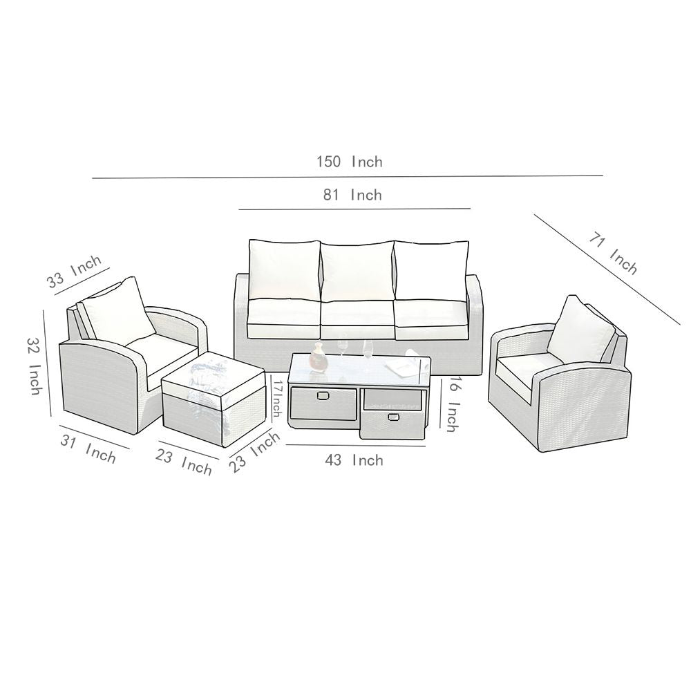 Direct Wicker 5-Piece Outdoor Rattan Furniture Patio Conversation Set