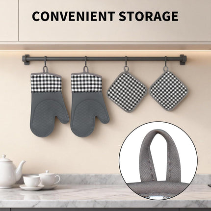 Plaid Oven Mitts and Pot Holders 4-Piece Set, Oven Mitts Gloves Heat