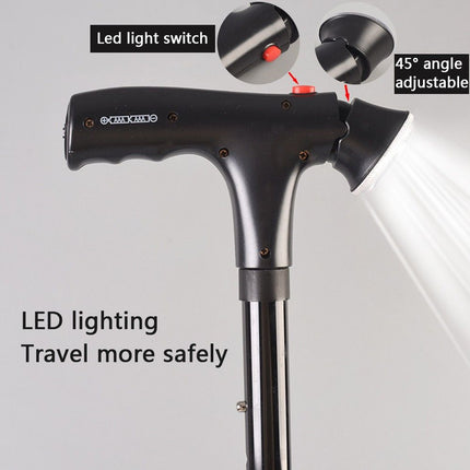 Collapsible Adjustable Height Cane With LED Light Alert Button Walking