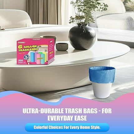 300 Count 6 Gallon Trash Bags - 22 Liter Colored Medium Garbage Bags