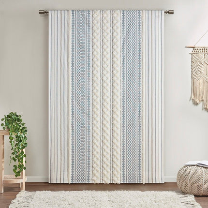 Cotton Printed Curtain Panel with Chenille Stripe and Lining