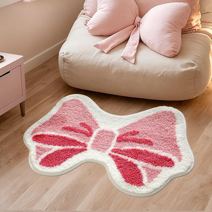 Pink Bow Bathroom Rug, 19.6" x 31.5" Irregular Rug, Fluffy Bath Mat,