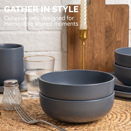 12-Piece Stoneware Dinnerware Sets with Mugs | Microwave & Dishwasher