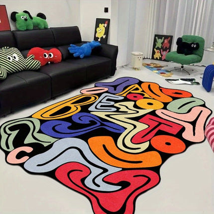Thick Soft Velvet Colorful Letter Design Area Mat - Twisted Shape,
