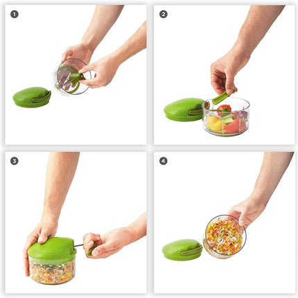 Pull Chop Chopper/Manual Food Processor with Cord Mechanism, Green,
