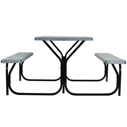 All Weather Outdoor Picnic Table Bench Set with Metal Base Wood