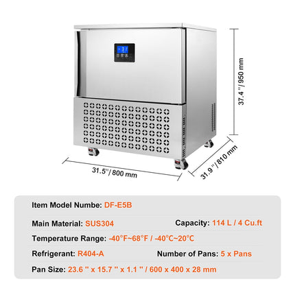 Commercial Blast Freezer, 114 L / 4 Cu.ft Blast Chiller with 5 Trays,