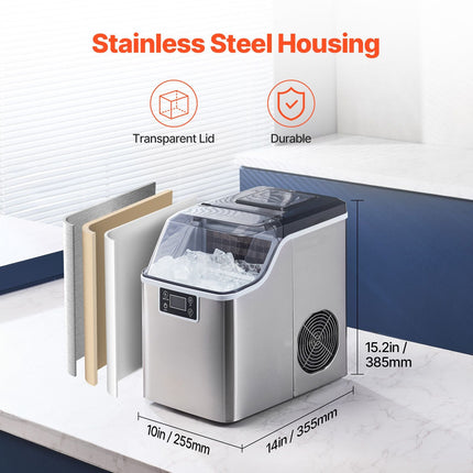 Countertop Ice Maker, 24 Cubes Ready in 15 Mins, 45lbs in 24Hrs,