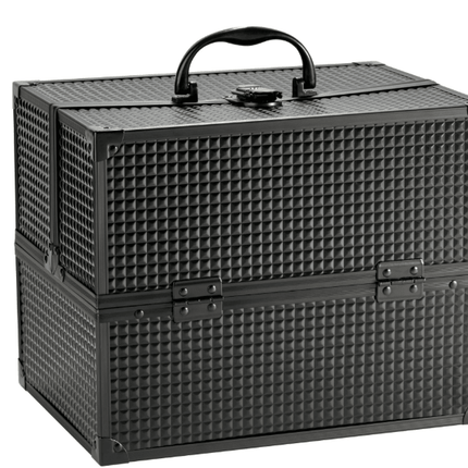 Large Makeup Train Case Cosmetics Organizer, Matte Black, 6 Trays,
