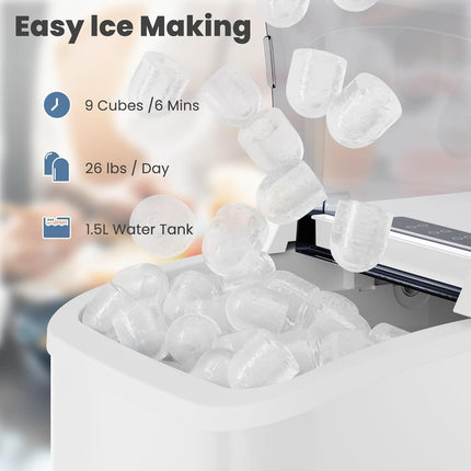 Countertop Ice Maker with Handle, 26lbs/24H Portable Ice Machine, 9