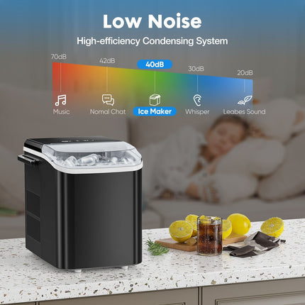 Countertop Ice Maker with Handle, 26lbs/24H Portable Ice Machine, 9