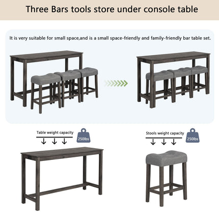 4 Piece Bar Table Set with Power Outlet,Bar Table Set with Chairs,Sofa