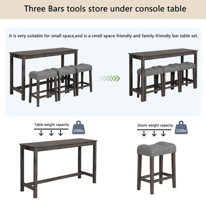 4 Piece Bar Table Set with Power Outlet,Bar Table Set with Chairs,Sofa