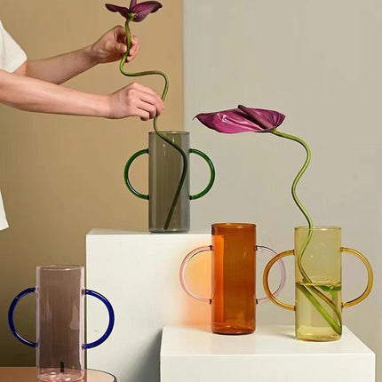 Dual-handle Dopamine Glass Flower Vase - Whimsical Table Setting