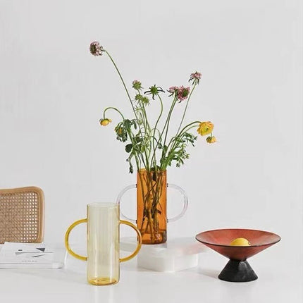 Dual-handle Dopamine Glass Flower Vase - Whimsical Table Setting