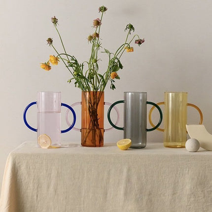Dual-handle Dopamine Glass Flower Vase - Whimsical Table Setting