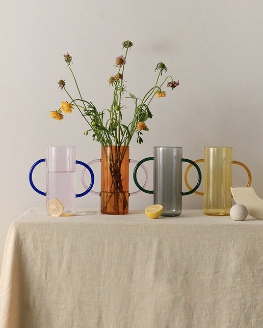 Dual-handle Dopamine Glass Flower Vase - Whimsical Table Setting