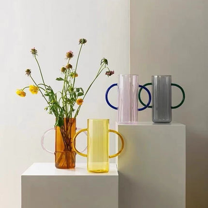 Dual-handle Dopamine Glass Flower Vase - Whimsical Table Setting
