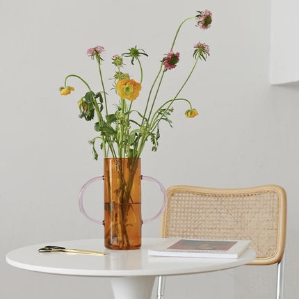 Dual-handle Dopamine Glass Flower Vase - Whimsical Table Setting