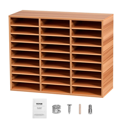27 Compartments Wood Literature Organizer, Adjustable Shelves, Medium