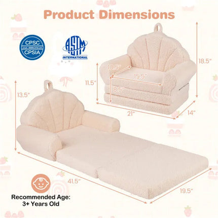 2-in-1 Flip Open Kids Sofa Lounger, Teddy Fleece Toddler Couch With