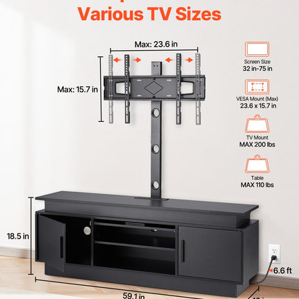 60" TV Stand With Mount For Up To 75 In TVs, Entertainment Center With
