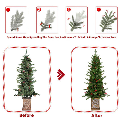4ft Pre-lit Potted Porch Christmas Tree, Small Slim Christmas Tree
