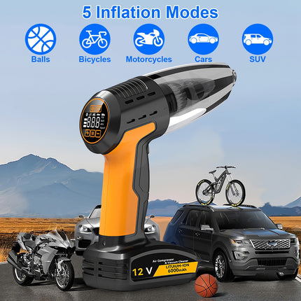 1Pc 4 In 1 Cordless Car Vacuum Cleaner And Tire Inflator With LED