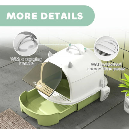 Covered Cat Litter Box With Lid, Scoop, Deodorizing Bags For Odor