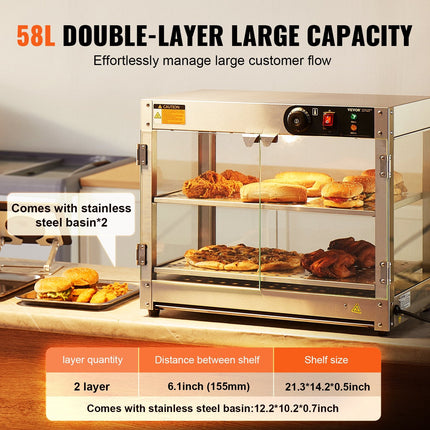 2-Tier Commercial Food Warmer Display Countertop Pizza Cabinet With